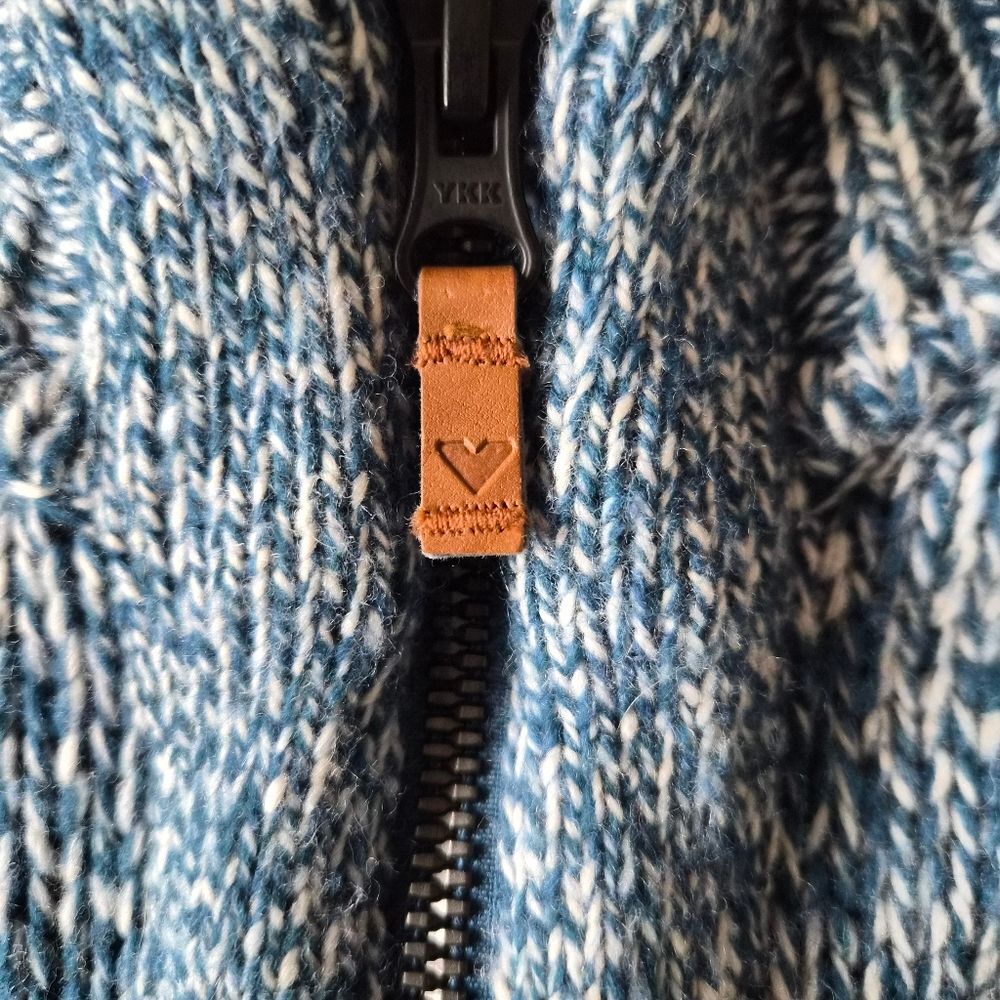 VGUC Obermeyer Lambswool Blend Full Zip Tweed Sweater M Blue - Picture 6 of 12
